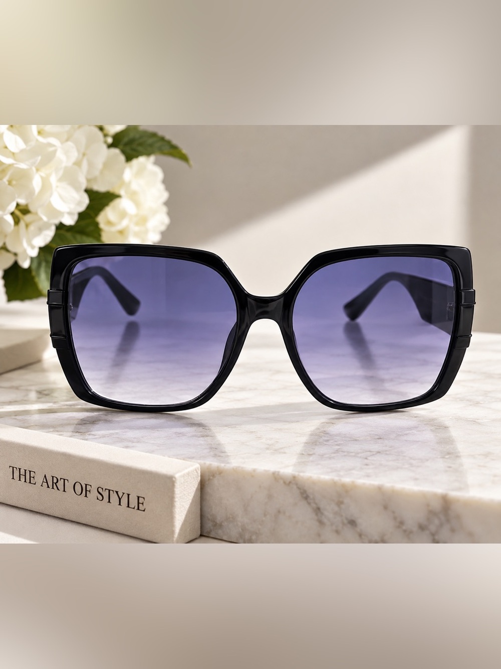 Oscar de la Renta Black Frame Sunglasses with Gradient Purple Lenses